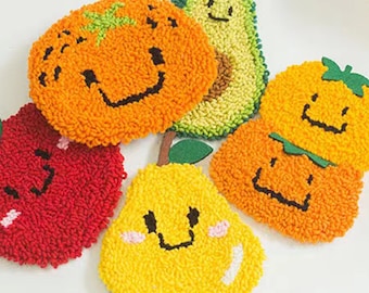 Punch Needle Kit | Beginner Punch Needle Tufting Starter Kit Fruit Series | DIY Tote Bag DIY Craft Gift Set DIY Coaster Kit | Gift for Her
