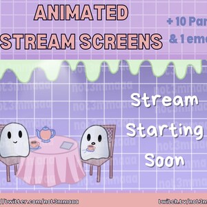 Animated Ghost Tea Party Twitch Overlays | Stream Starting Soon, Be Right Back, Stream Ending Soon, Stream Offline | Panels | Emote