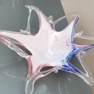VINTAGE Murano Decorative hand blown glass bowl abstract pink blue white