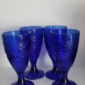 Copas de vino de frutas en relieve azul cobalto vintage LUMINARC France Copas de helado para brindar