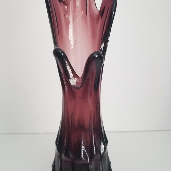 Vintage  LE Smith Diamond Point Amethyst Purple MCM 5 Finger Swung glass vase