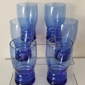 6 Vintage Libbey Cobalt Blue Bangles Tumblers 16 oz. Flawless condition