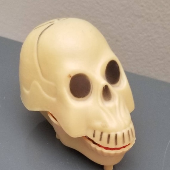 Vintage Mechanical Wind-up Chattering Skull, New Old Stock NOS