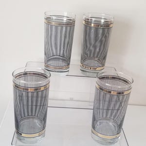 Set of 4 Vintage CULVER MCM Highball Glasses back stripe and Gold in excellent vintage condition