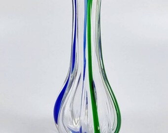 Jarrón modernista de 20 cm (8 pulgadas) de Seguso Murano a rayas, diseñado por Archimede Seguso para Seguso Murano Glass. Pieza rara de mediados de siglo.