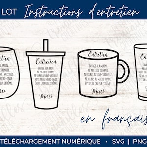 SVG - FRANZÖSISCH Pflegeanleitung für Glas/Tasse/Becher, digitale Datei drucken und schneiden, Reinigungsanleitung, Waschen