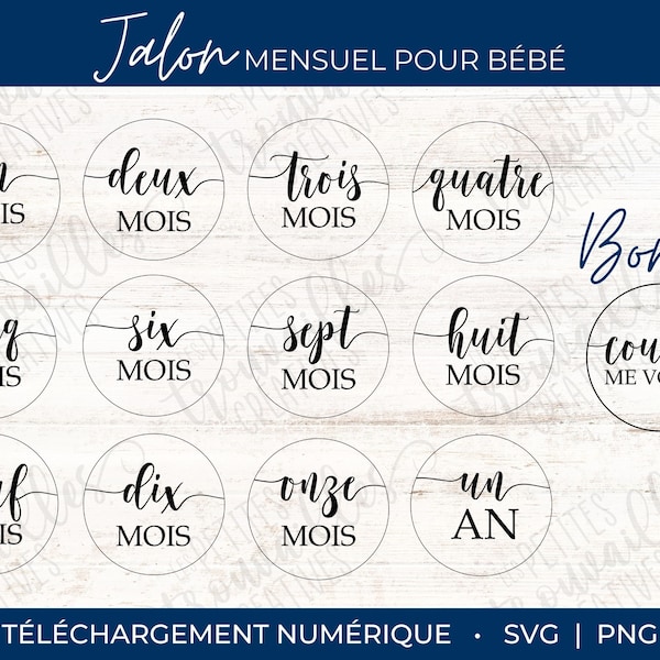 FRENCH - Baby Milestone Rounds SVG, Monthly Milestone, Rounds Baby, Cricut, Silhouette, Digital Cut file, Baby announcement