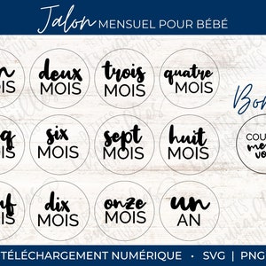 Jalon mensuel bébé SVG - EN FRANÇAIS, Étape mensuelle nouveau-né, fichier numérique découpe rond, Cricut, Silhouette, Annonce grossesse