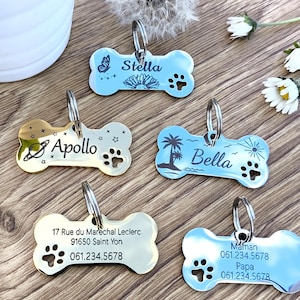Médaille chien personnalisée en forme d’os – médaille gravée recto verso, nom et téléphone – médaillon collier chien