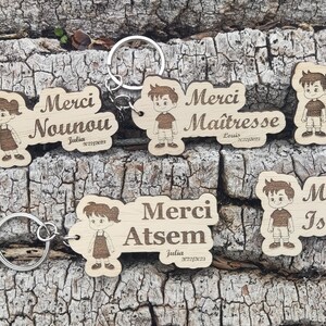 Cadeau personnalisé pour la maîtresse, atsem ou nounou, porte clé ou magnet aimant de fin d'année scolaire, assistante maternelle grand mere