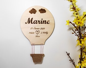 Ballon Heißluftballons Baby Kinderzimmer Willkommen personalisiertes Geschenk zur Geburt der Eltern aus Holz Hallo Neugeborenes Gravierte Souvenir-Meilensteinkarte