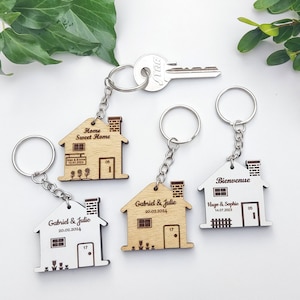 Novo chaveiro de casa de madeira gravado para personalizar parabéns novos proprietários presente/dia dos namorados para ela para ele