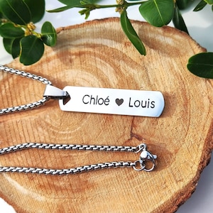 Personalized Men&#39;s Bar Necklace with Engraving First Names or Date Father&#39;s Day Gift Idea with Silver Chain Couple Valentine&#39;s Day Jewelry