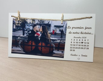 Cadre Photo Personnalisée en Bois gravé Cadeau Saint Valentin, Mariage, Rencontre Couple Pour elle lui Cadeaux Amoureux Date / Rencontre