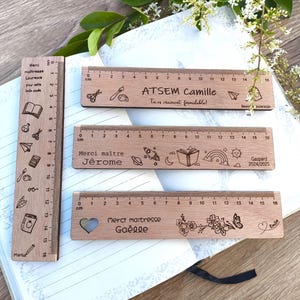 Customizable Engraved Wooden Ruler for Teacher or ATSEM / Master - Handmade End of School Year Gift for Kindergarten Teacher