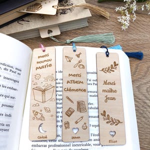Personalized Wooden Bookmark End of Year Gift Teacher Nanny ATSEM Professor • Handmade Child&#39;s First Name with Cotton Pompom p. Reading