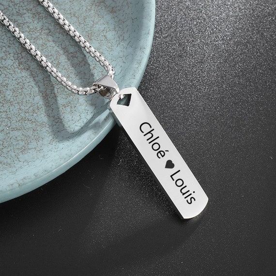 Personalized Men's Bar Necklace With Engraving First Names or Date