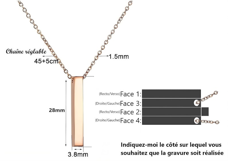 Collier Personnalisé Femme / Homme avec gravure d'une lettre, prénoms ou Date, Cadeau pour la Saint-Valentin avec chaineFemme Bijoux couple image 6