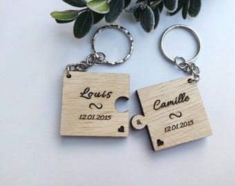 Cadeau Saint-Valentin Porte Clé puzzle Bois Gravée à Personnaliser Cadeau Original Pour elle Pour lui Pendentif Amoureux Mariage Rencontre