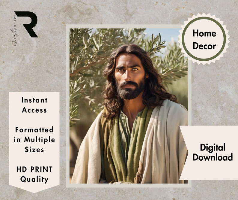 Wall Art Jesus Christ Portrait: Sacred Resurrection, Easter Printable, Savior Picture, Religious ...