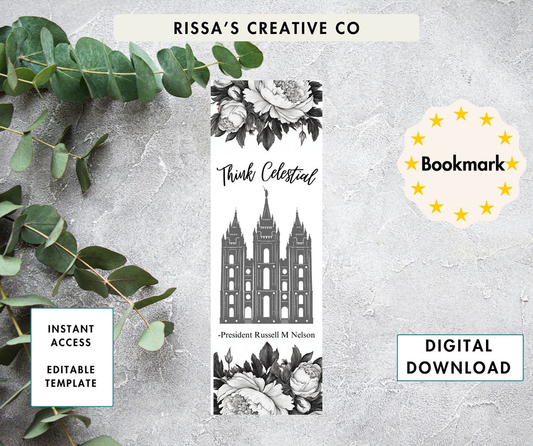 Editable Think Celestial LDS Bookmark Printable Template Instant ...