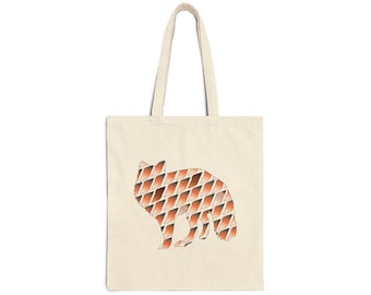 Fox Tote Bag, Geometric Animal Print, Cotton Canvas