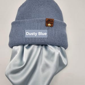 Satin gefütterte Mütze,Wintermützen für Männer,Frauen,Papa Mama Geburtstaggeschenk,satingefütterte Mützen,Beanie mit breitem Umschlag, Dusty Blue