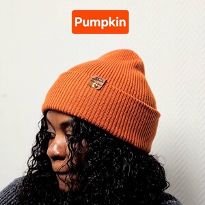 Satin gefütterte Mütze,Wintermützen für Männer,Frauen,Papa Mama Geburtstaggeschenk,satingefütterte Mützen,Beanie mit breitem Umschlag, Pumpkin