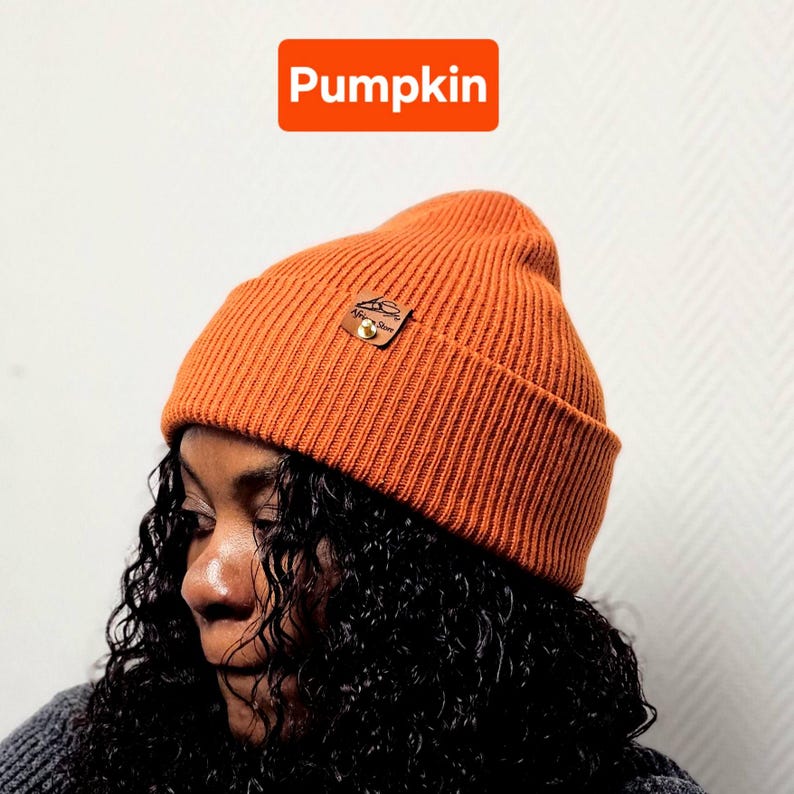 Satin gefütterte Mütze,Wintermützen für Männer,Frauen,Papa Mama Geburtstaggeschenk,satingefütterte Mützen,Beanie mit breitem Umschlag, Pumpkin