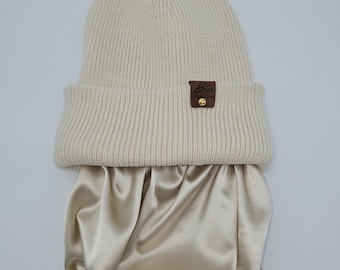 Satin gefütterte Mütze,Wintermützen für Männer,Frauen,Papa Mama Geburtstaggeschenk,satingefütterte Mützen,Beanie mit breitem Umschlag,