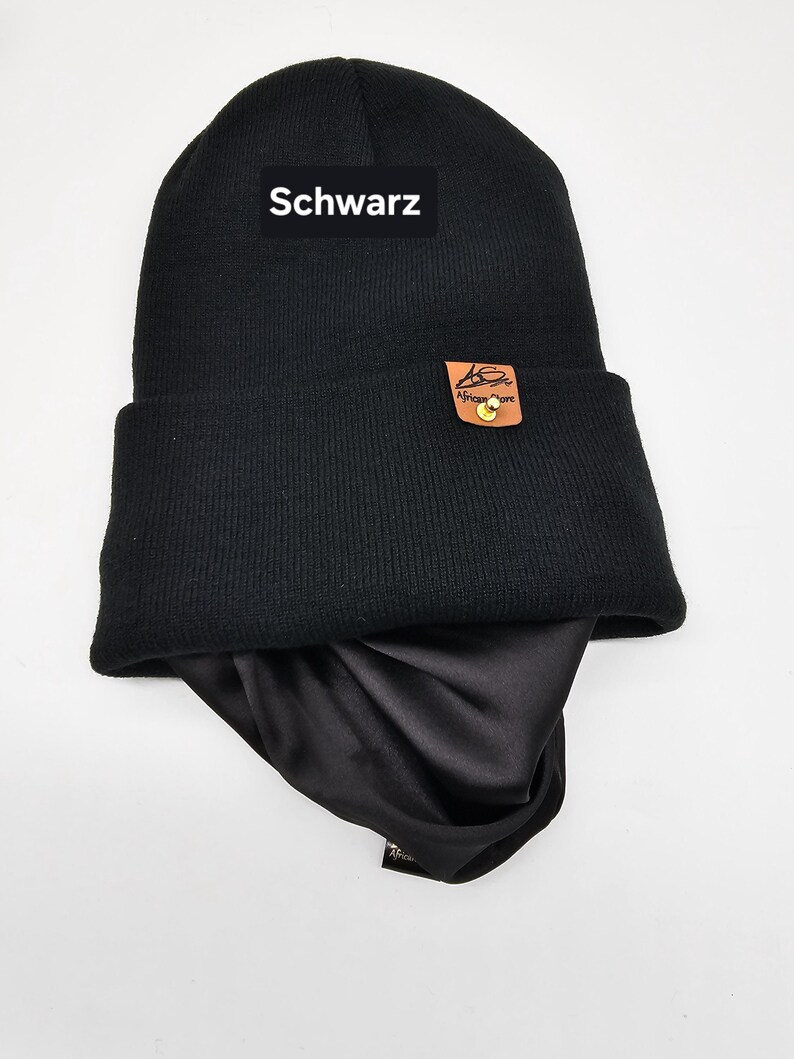 Satin gefütterte Strickmütze,breitem Umschlag Mütze,Locken Winter Mützen,Unisex lang Satinhaube,Haarhaube aus Satin, Satin lined Beanie image 8