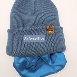 Satin gefütterte Mütze,Wintermützen für Männer,Frauen,Papa Mama Geburtstaggeschenk,satingefütterte Mützen,Beanie mit breitem Umschlag, Airforce Blue