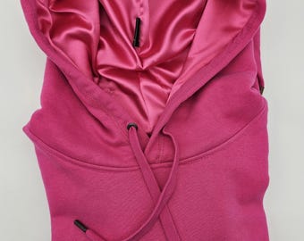 Pinker Satin Hoodie,Damen Satin Kapuzenpullover,Hoodie für Männer