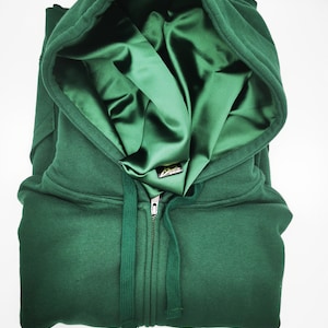 Satin gefuttert Dunkel Grün Hoodies, Frauen/Männer Kapuzzrnpulli,Winter Kapuzenpullover 280gsm schwer,Kapuzen Sweatshirt locken