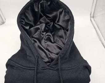 Schwarz Satin Hoodie,Schwarze unisex Kapuzenpullover,dicke warme hoody,satin Kapuzen Sweatshirt.