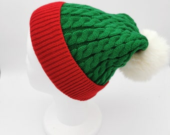 Weihnachtsmütze Elf grün/rot, Satin gefütterte kappe für ,Familien party Mütze, Weihnachten tenue unisexe,Weihnachtsgeschenk für Familie