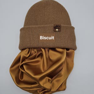 Satin gefütterte Mütze,Wintermützen für Männer,Frauen,Papa Mama Geburtstaggeschenk,satingefütterte Mützen,Beanie mit breitem Umschlag, Biscuit