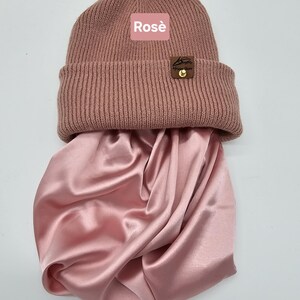 Satin gefütterte Mütze,Wintermützen für Männer,Frauen,Papa Mama Geburtstaggeschenk,satingefütterte Mützen,Beanie mit breitem Umschlag, Rose