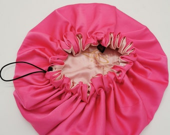 Satin Schlafhaube Fuchsia Baby Rosa, Wendbare Satin Haarhaube, Satin Bonnets Frauen, verstellbare Haarhaube nacht,Geschenk für sie