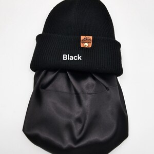 Satin gefütterte Mütze,Wintermützen für Männer,Frauen,Papa Mama Geburtstaggeschenk,satingefütterte Mützen,Beanie mit breitem Umschlag, Black