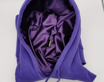 Lila Satin Hoodie, Strahlend lila Unisex Kapuzenpullover, Frauen Winter Hoody, 300gsm leichtgewicht Herren Kapuzen Sweatshirt, Herbst Hoodie