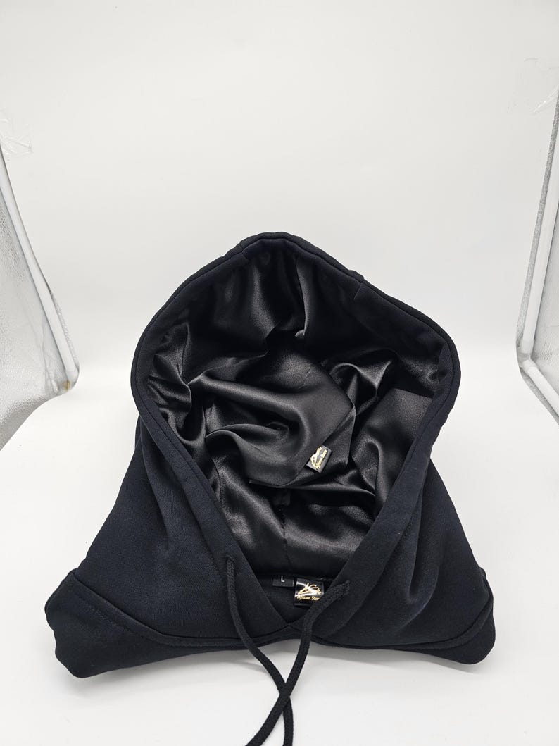 Schwarz Satin Hoodie,Schwarze unisex Kapuzenpullover,dicke warme hoody,satin Kapuzen Sweatshirt. image 12