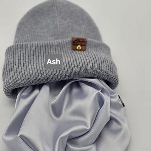 Satin gefütterte Mütze,Wintermützen für Männer,Frauen,Papa Mama Geburtstaggeschenk,satingefütterte Mützen,Beanie mit breitem Umschlag, Ash