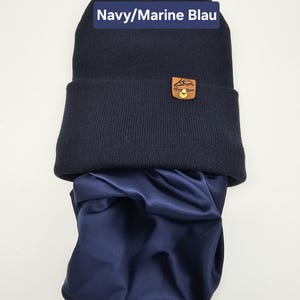 Satin gefütterte Strickmütze,breitem Umschlag Mütze,Locken Winter Mützen,Unisex lang Satinhaube,Haarhaube aus Satin, Satin lined Beanie image 9