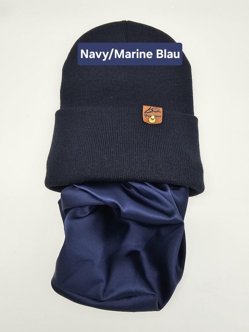 Satin gefütterte Strickmütze,breitem Umschlag Mütze,Locken Winter Mützen,Unisex lang Satinhaube,Haarhaube aus Satin, Satin lined Beanie image 9