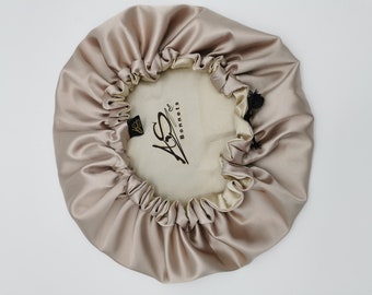 Satin Schlafhaube Beige /Taupe für Jugendliche und Teenager.für alle Haartypen und Frisur.Locken,dreadlocks, dünne/gefärbte Haare