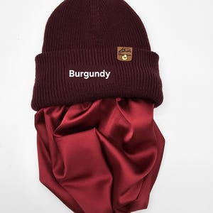 Satin gefütterte Mütze,Wintermützen für Männer,Frauen,Papa Mama Geburtstaggeschenk,satingefütterte Mützen,Beanie mit breitem Umschlag, Burgundy