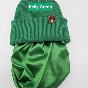 Satin gefütterte Mütze,Wintermützen für Männer,Frauen,Papa Mama Geburtstaggeschenk,satingefütterte Mützen,Beanie mit breitem Umschlag, Kelly Green