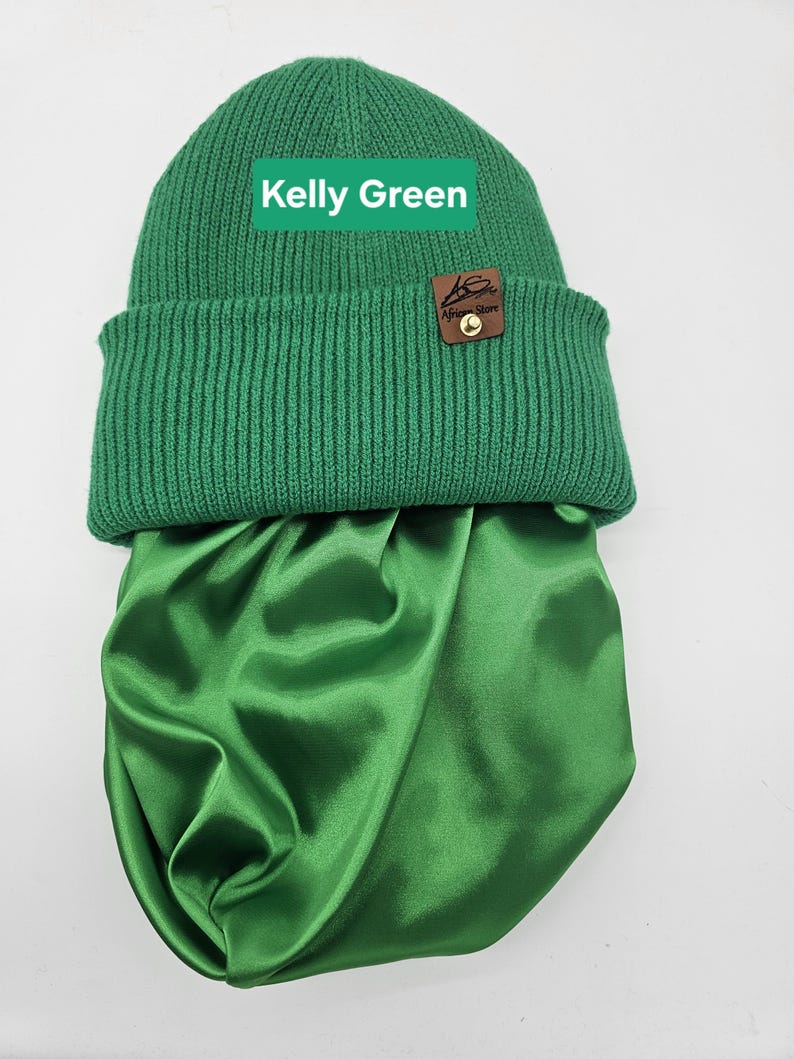 Satin gefütterte Mütze,Wintermützen für Männer,Frauen,Papa Mama Geburtstaggeschenk,satingefütterte Mützen,Beanie mit breitem Umschlag, Kelly Green