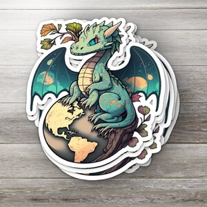 Adorable Earth Dragon Sticker Kiss-Cut Vinyl Decals, Bundle - Earth Day, Dragons, Cute Dragon Art, Scrapbook, Gear Decoration and more!